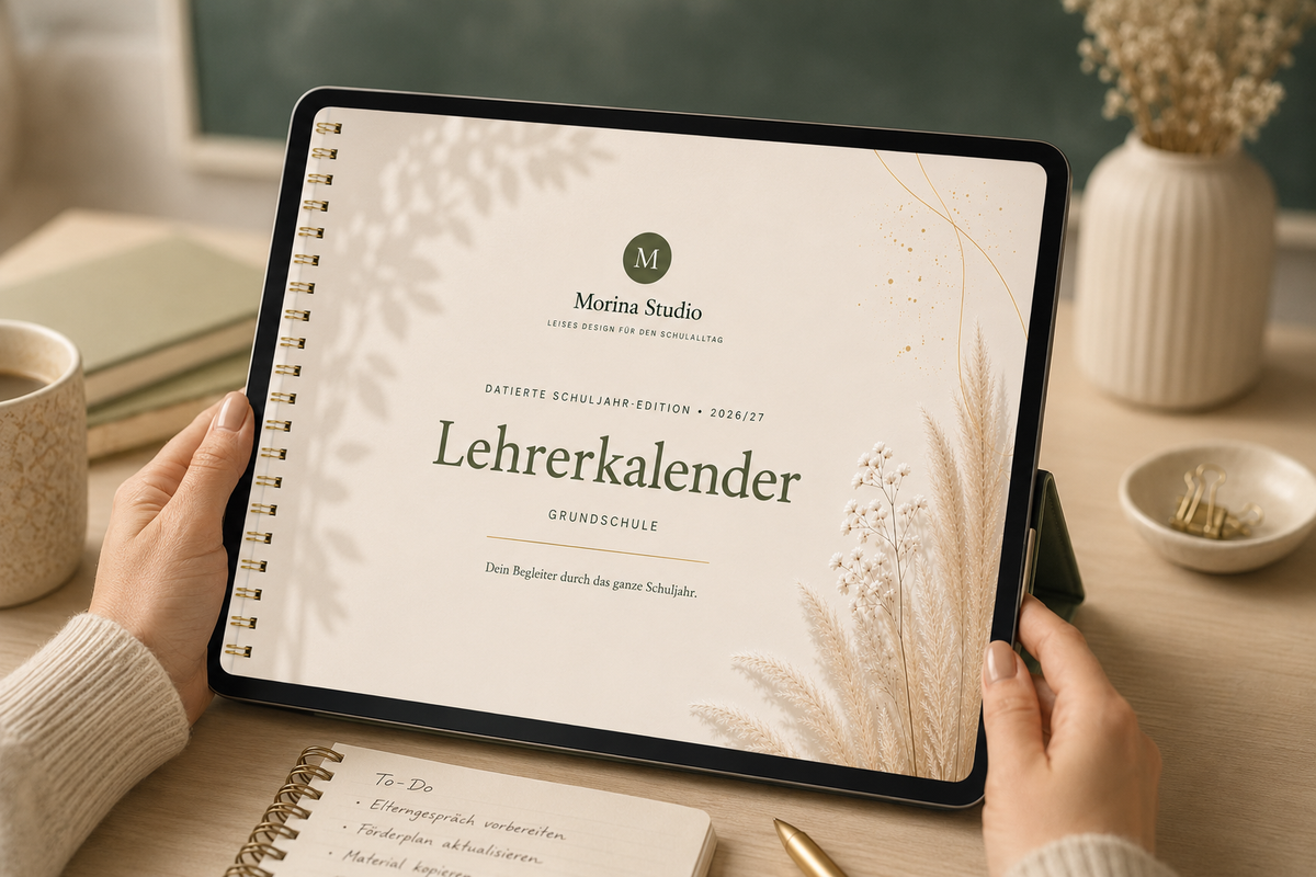Lehrerkalender Grundschule 2026/27 – Seitenvorschau 1 | Morina Studio
