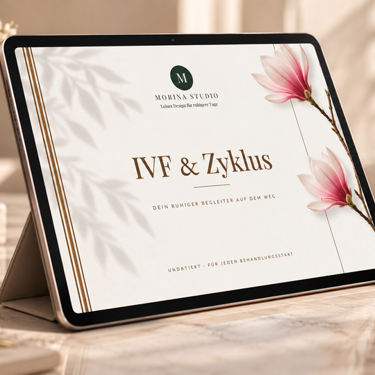 IVF & Zyklus Luxus Edition – Cover auf dem Tablet, undatiert für jeden Behandlungsstart