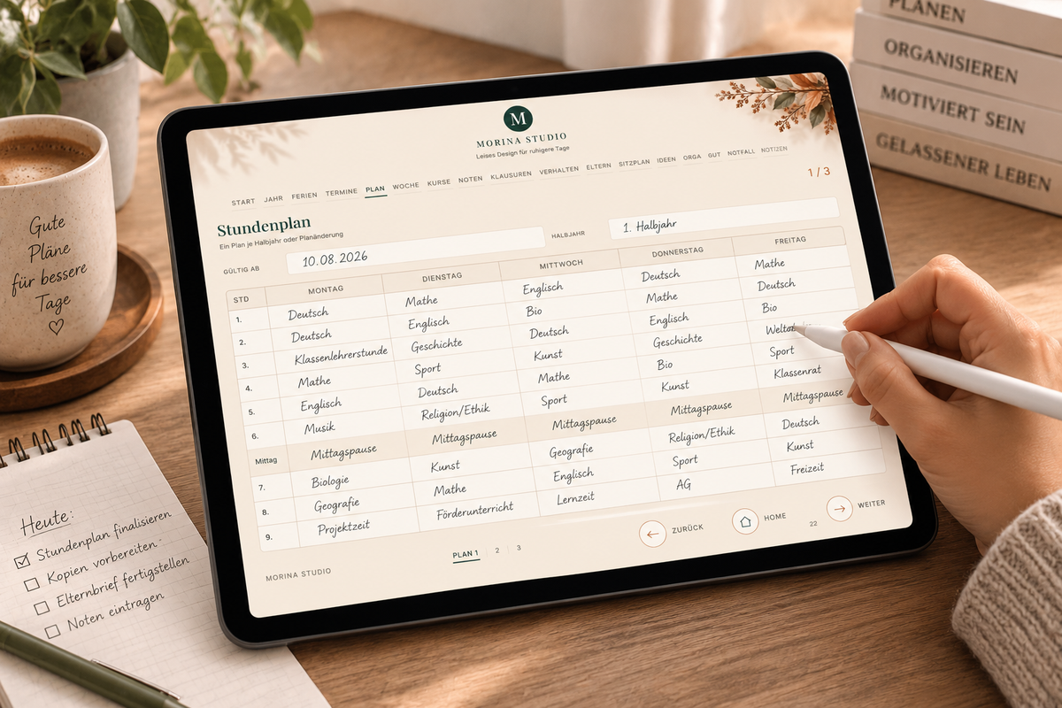 Lehrerkalender Sekundarstufe 2026/27 Herbst-Edition – Stundenplan | Morina Studio