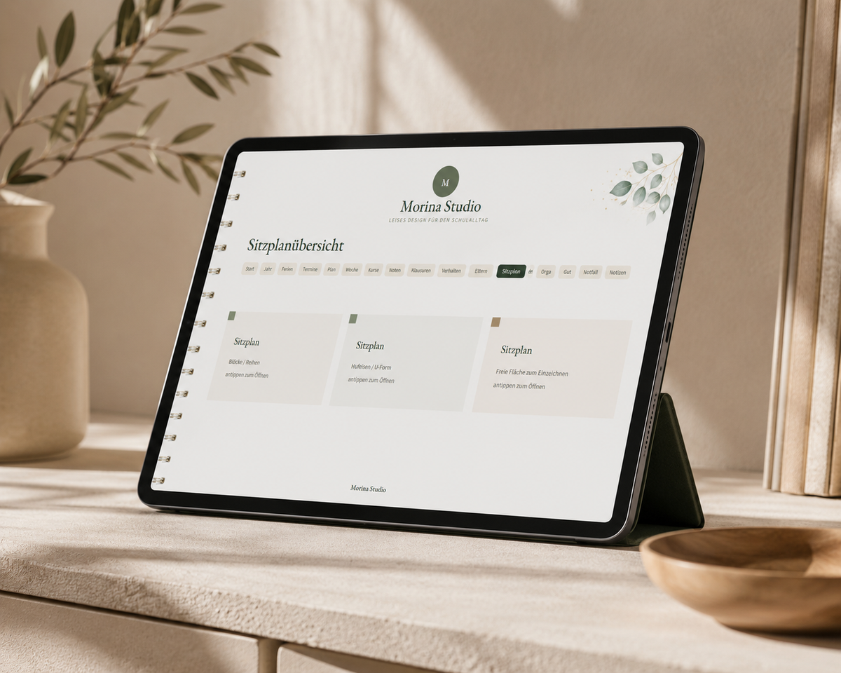 Lehrerkalender Sekundarstufe 2026/27 – Sitzplan-Übersicht | Morina Studio